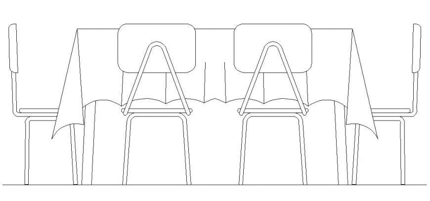 Elevation Of Dining Table Cover With Cloth Support And 4 Chairs Cadbull